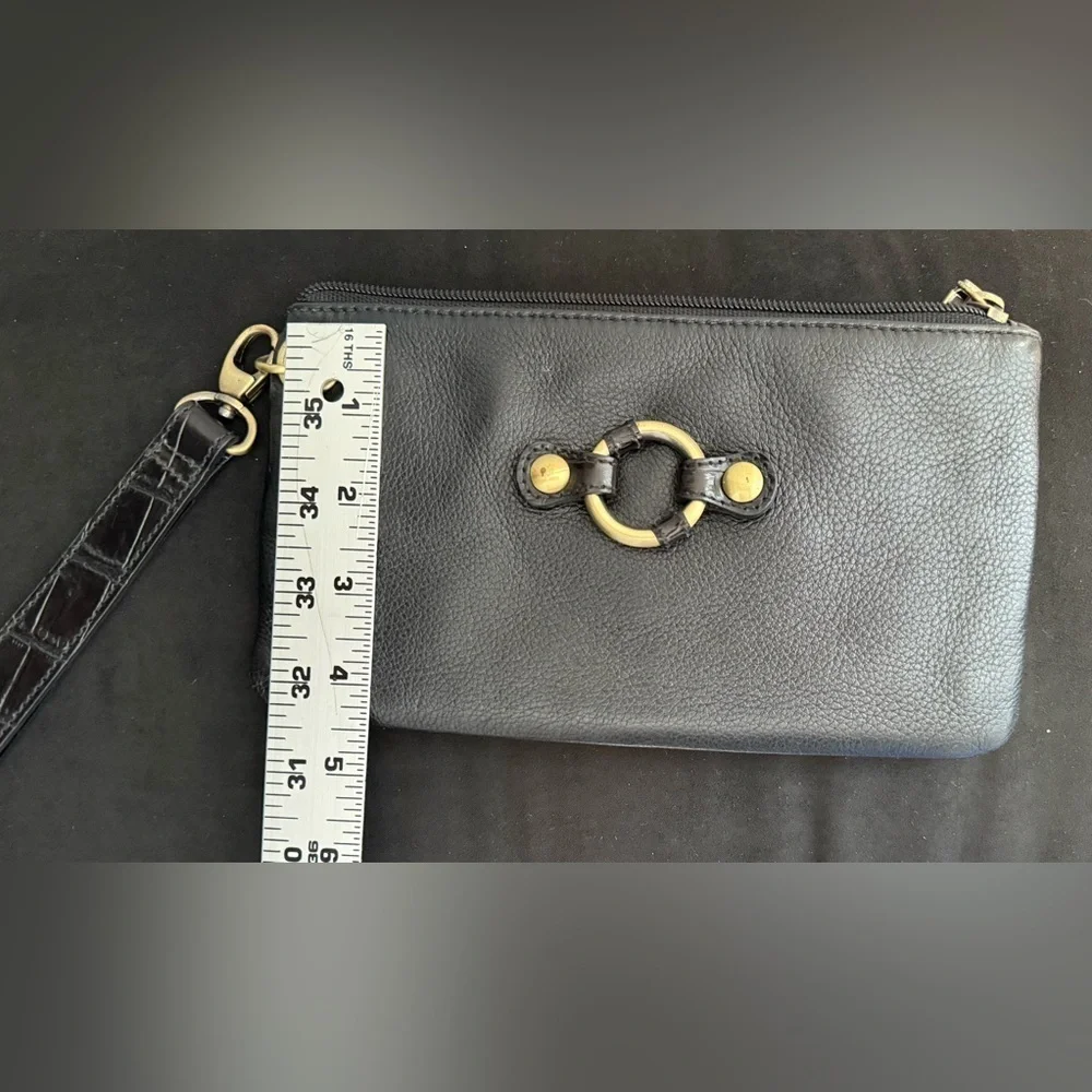Clarks | Black Leather Clutch Wristlet | Gold Hardware - Picture 5 of 6